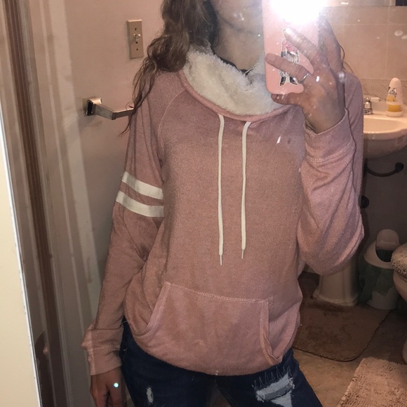 Ambiance Sweaters - Striped pink cowl neck sweater